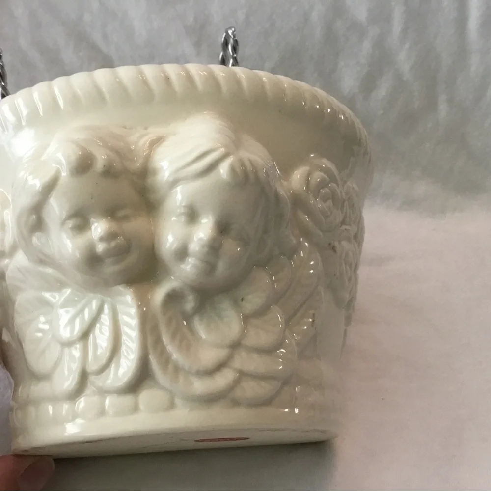 Vintage MCM Cherub Angel Wall Pocket Planter, Ivory
